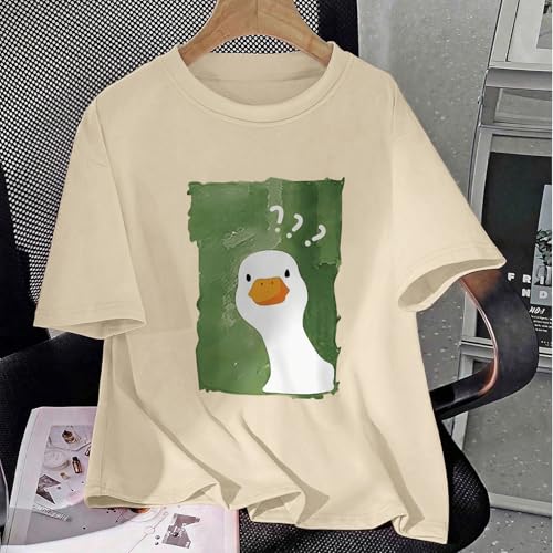 GANGXCHEN Silly Goose Shirt Cute Duck Graphic Tees for Women Funny Tshirts Teen Girls Kawaii Animal Print Tee Tops(Apricot,S)