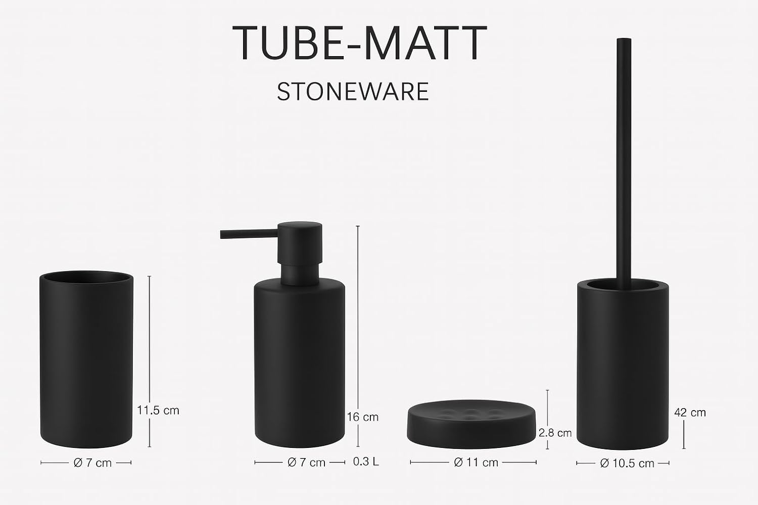 Spirella Toilet Brush and Holder Tube Matte Black Porcelain