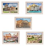 5 imanes de madera de 5 x 7 cm italianos de Roma, souvenir para regalo turístico, gadget idea