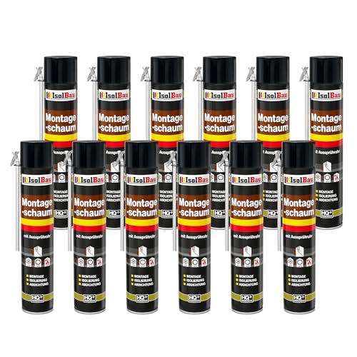 Isolbau Mousse de construction B2 avec tuyau de pulvérisation - Mousse adaptateur en polyuréthane pour le montage, l'isolation, l'étanchéité, l'intérieur et l'extérieur - 12 x 750 ml