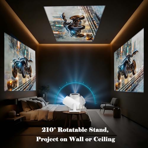 Amornee 270° Rotatable Mini Projector with Android TV, Smart Short Throw Projector, WiFi & Bluetooth, Auto Keystone, Support 1080P 4K, Portable Ceiling Movie Projector for Bedroom & Outdoor by Amornee - Used condition - Image 3