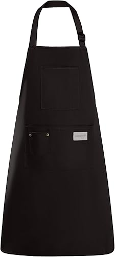 Delantales de chef de algodón para hombres y mujeres, bolsillos grandes, material de lona