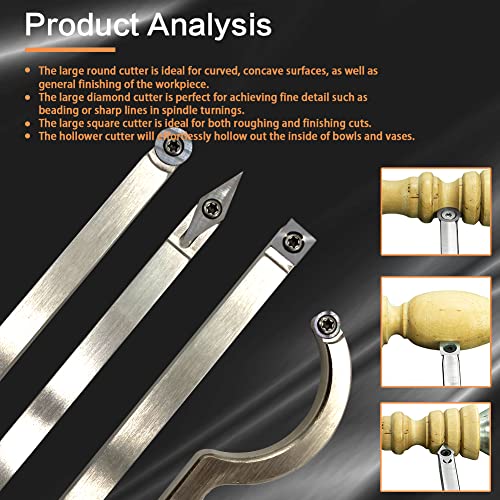 Carbide Tipped Wood Turning Tools Set, Latest Lathe Rougher Finisher Swan Neck Hollowing Tools And Interchangeable Aluminum Alloy Grip Handle With Diamond Round Square Carbide Inserts #TOP5