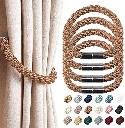Pretty Jolly 2 Pack Strong Magnetic Curtain Tiebacks Modern Simple Style Drape Tie Backs Convenient Decorative Weave Rope Curtain Holdback for Thin or Thick Home & Office Window Drapery (Black)