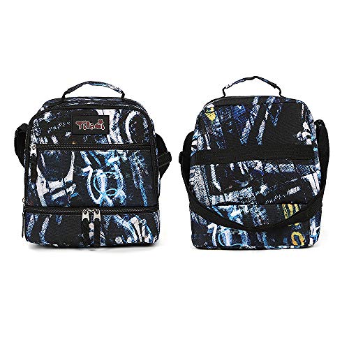 Tilami Lunch Bags Insulated Adjustable Strap Zipper, Two Compartments Cooler Bags, Bento Bags For Kids Toddlers, Blue Letter #TOP1