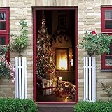 Pegatinas De Puertas 3D 77X200Cm Mural De Puerta Estufa De Regalo De Navidad Vinilo Impermeable Autoadhesivo Pvc Arte Calcomanía Adhesivo Puerta Dormitorio Baño Cocina Hogar Decoración