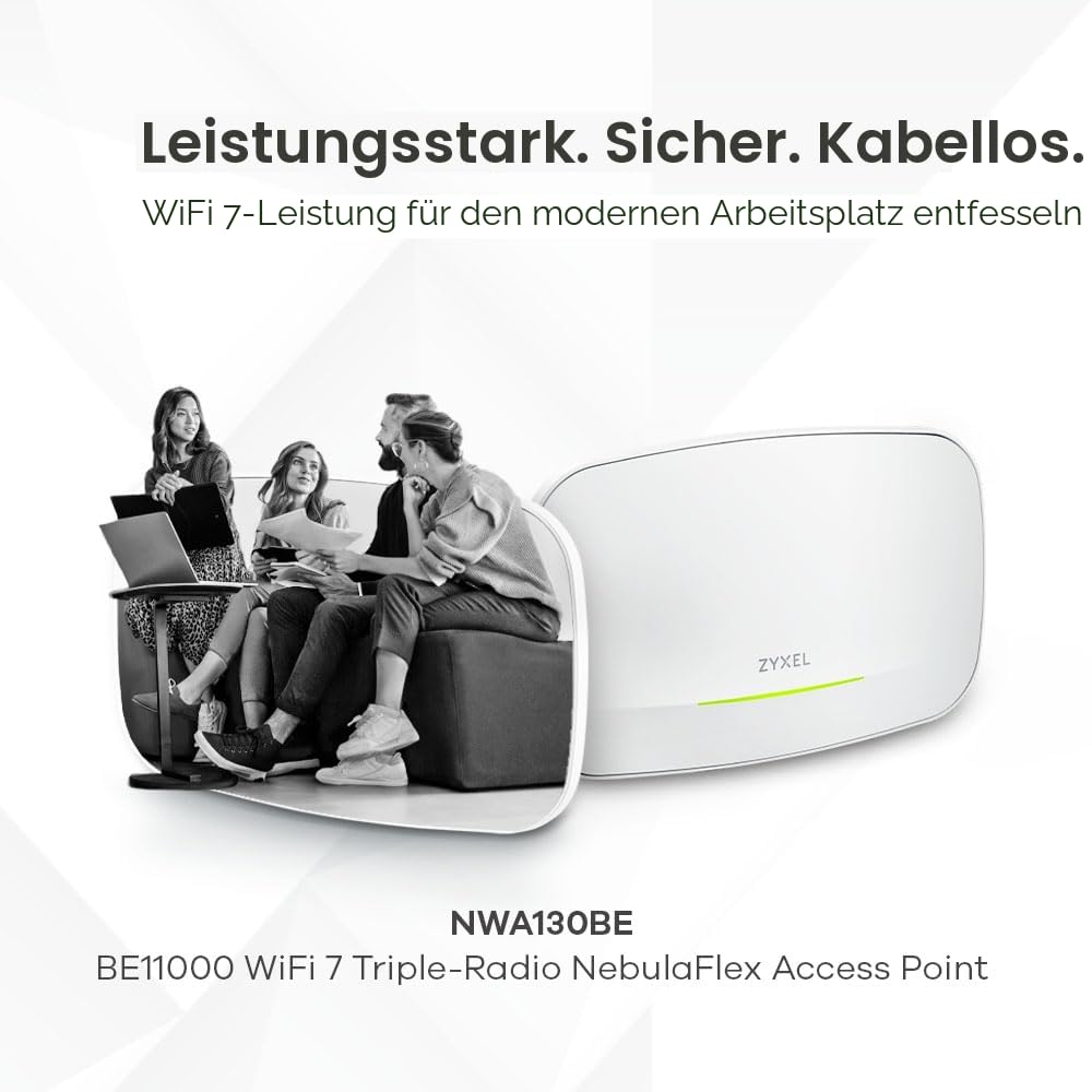 Zyxel WiFi 7 BE11000 WLAN Access Point PoE | 2x 2,5G Ethernet Ports | PoE+ | Enterprise-klasse Triple-Radio | Mesh | Cloud, App oder Standalone Management | USB-C-Netzteil (Nicht Enthalten) [NWA130BE]
