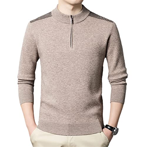 Pull épais pour homme en maille unie camel zippée chaude taille M