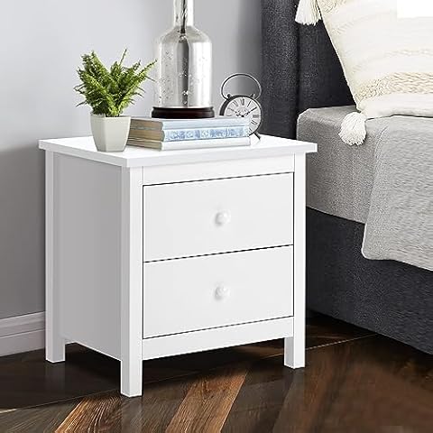 ELFORDSON Wooden Bedside Table with Storage Drawers Cover