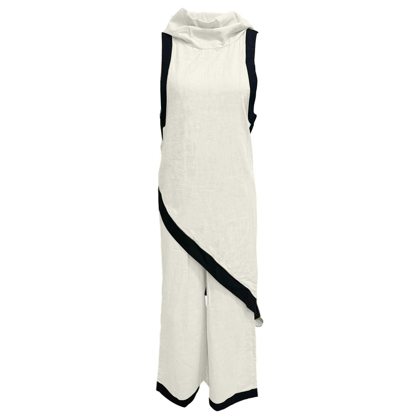 Conjunto de dos piezas para mujer, elegante, sin mangas, camiseta y pantalón, traje informal de dos piezas, traje informal ligero asimétrico de verano, traje festivo para mujer, traje de