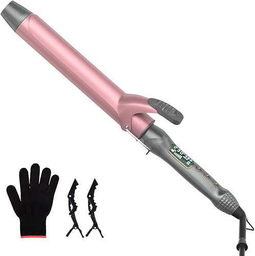 Rizador de 1 14 pulgadas con revestimiento de cerámica, rizador de barril largo con pantalla LCD, rizador de varita con guante protector y 2 clips