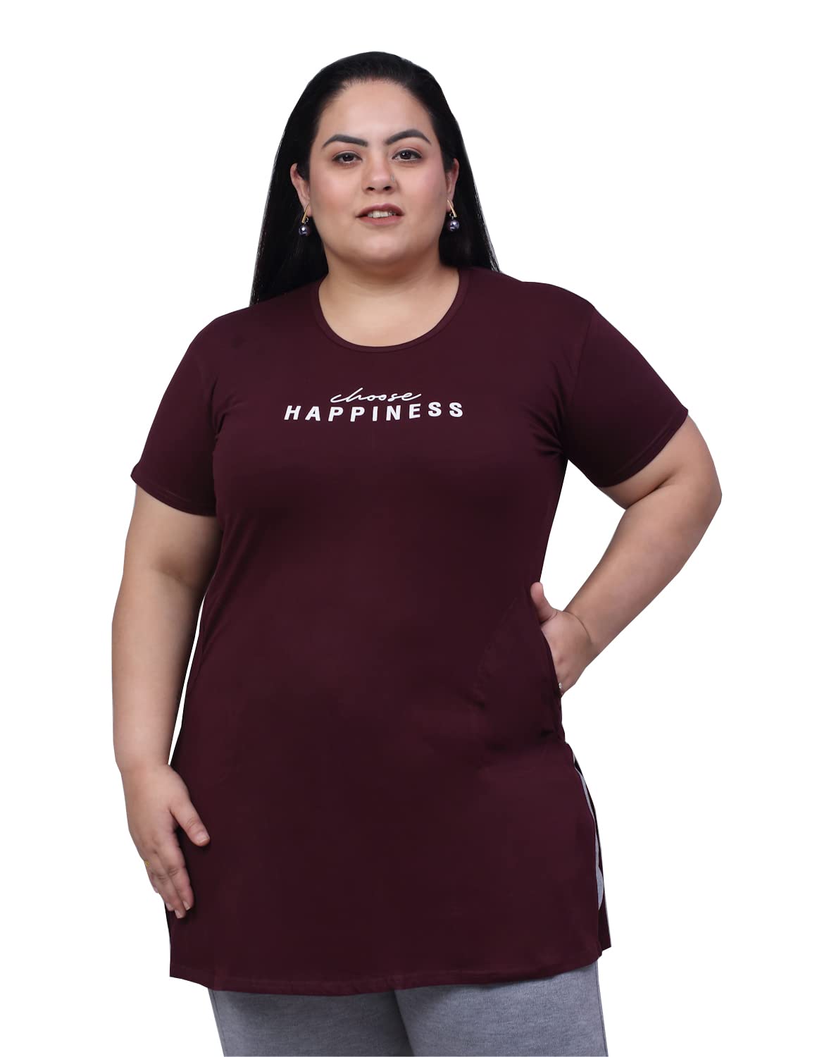 trend level Women's Longline Plus Size Side Slits Side Pocket Printed Tshirts-picture-30
