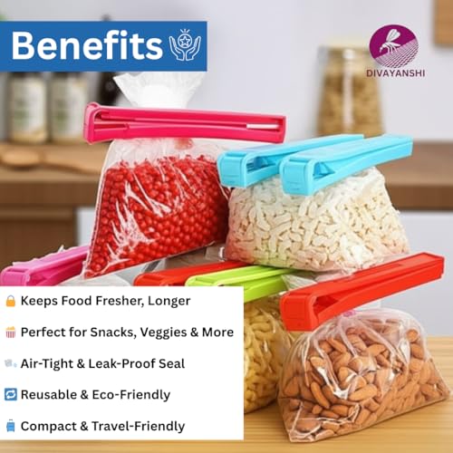 Image of Divayanshi Packet Sealer Clip (Pack of 36) - Bag Clips for Food Storage, Plastic Packet Sealer for Kitchen, Airtight Seal, Reusable, Multipurpose for Packet Sealing
