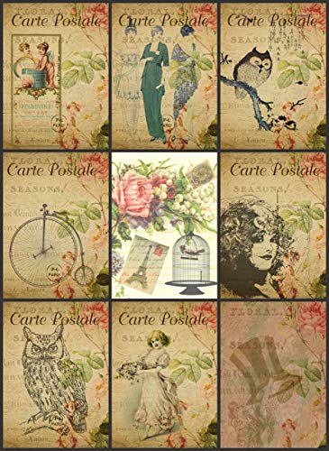 Vintage Printed French Reproduction Post Cards Collage Sheet #104 Scrapbooking, Decoupage, Labels