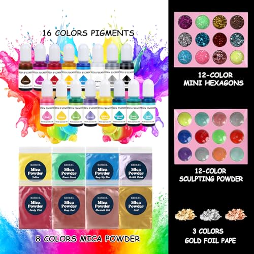 Image of KISREL Epoxy Resin 1 Gallon - Clear Epoxy Resin Kit with 16 Pigments and 8 Colors of Mica Powders - No Yellowing No Bubble Casting Resina for Art Crafts, Jewelry Making & Resina Molds(1 /2 Gallon x 2)