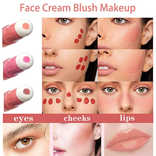 3 Colors Liquid Blush Makeup, Face Blush Beauty Wand With With Cushion, Soft Cream Blush For Cheeks Natural-Looking, Dewy Finish, Long-Wearing, Smudge Proof, Skin Tint Blush Makeup For Women #TOP1