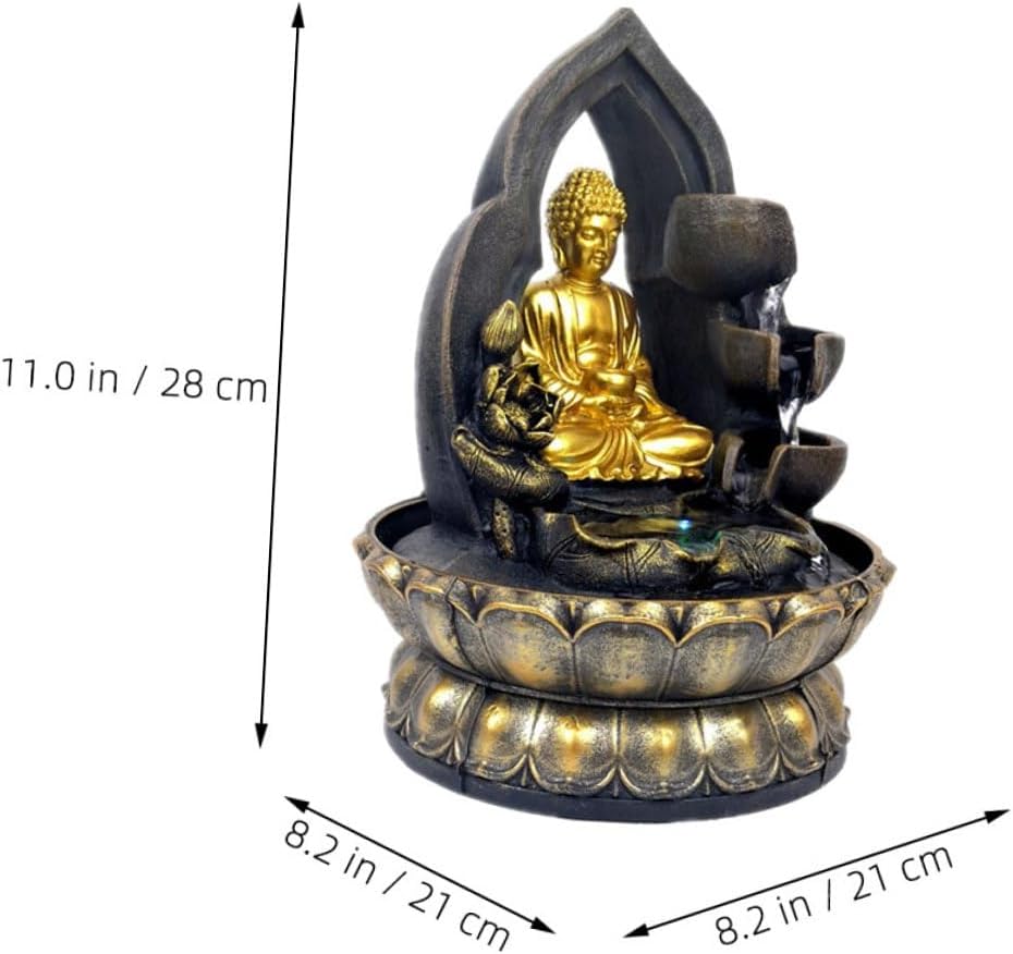 LED Buddha Waterfall Tabletop Fountain Resin Water Feature Indoor Decor for Home Office Relaxation and Tranquil Atmosphere with Smooth Finish and Design Compatible with US Acv