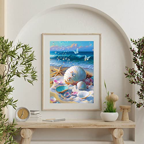 Daichel Beach Diamond Art Painting Kits For Adults - Shell Full Drill Diamond Dots Paintings For Beginners, Round 5D Paint With Diamonds Pictures Gem Art Painting Kits Diy Adult Crafts 12X16Inch #TOP2