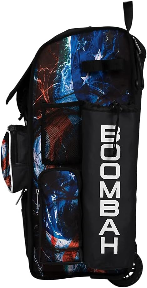 Boombah Rolling Superpack 2.0 Baseball/Softball Gear Bag - 23-1/2" x 13-1/2" x 9-1/2" - USA Patriot Black/Red/White - Telescopic Handle - Holds 4 Bats - Wheeled Version