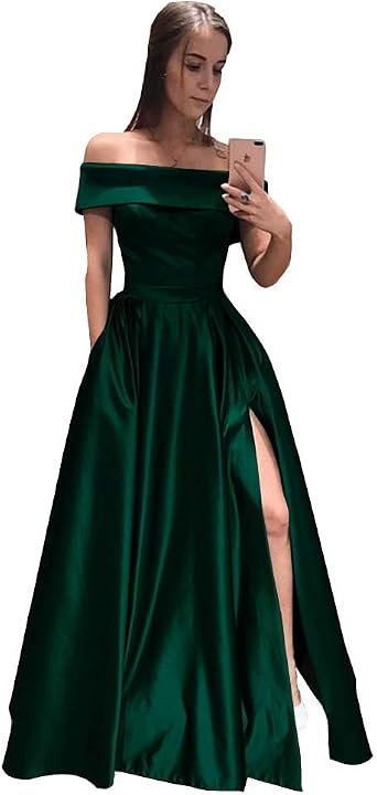 Womens Off The Shoulder Evening Dresses Satin Long Prom Dresses