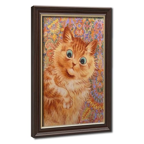 Chat roux Louis Wain impression sur toile 20x30 cm cadre suspendu