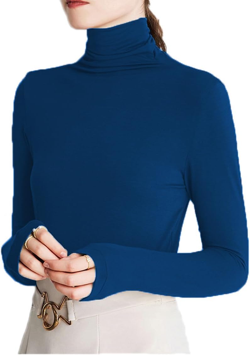 Womens Soft Cotton Long Sleeve Mock Turtleneck Shirts Tops Stretch Underscrubs Layer Tee Tops