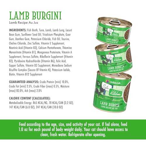 Image of Weruva Cats in The Kitchen, Lamb Burger-ini Wet Cat Food, 10oz Can (Pack of 12)
