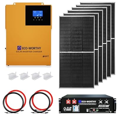 ECO-WORTHY 4.68KWH Complete Solar Panel Kit 1200W 48V with Lithium Battery and Inverter for Home: 6pcs 195W N-Type Bifacial Solar Panels + 1pc 48V 100Ah Li-Battery + 1pc 3500W Solar Inverter