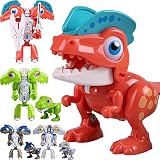 Transform Dinosaur Toys for Kids 3 4 5 6 7 Year Old, 4Pcs Flexible Transforming Mini Dinosaur, Juras