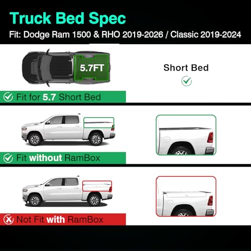 PWY Truck Bed Liner for Dodge Ram 1500&RHO(2019-2025 2026)/Classic(2019-2024), TPE Heavy Duty Short Bed Mat(5.7'/67.4"),All Weather Mat for Pickup,Anti-Slip,Waterproof,2020 2021 2022 Truck Accessories by PWY - Used condition - US$43.01