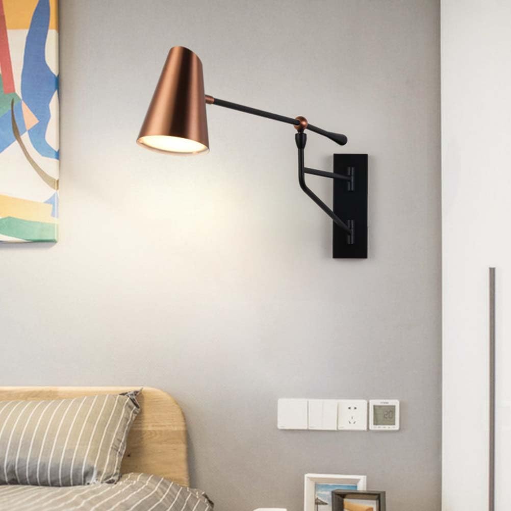 Kinkiet LED retro, regulowany, obrotowy, z czarnym metalowym ramieniem, do użytku wewnętrznego, lampka nocna, vintage, industrialny design, lampa ścienna z długim ramieniem do czytania w sypialni, bi
