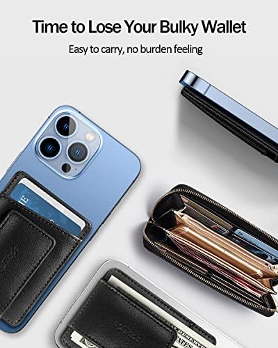 TopMade Compatible with MagSafe Wallet - Genuine Leather Minimalist Magnetic iPhone Wallet, RFID MagSafe Card Holder Sleeve for iPhone 12/ 13/ 14/ Plus/ Pro/ Pro Max, 3 Card Holder - Black