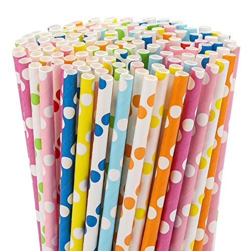200PCS Multi-Color Biodegradable Paper Straws for Party Supplies,Birthday,Bridal/Baby Shower, Christmas Decorations and Holiday Celebrations (Circle)