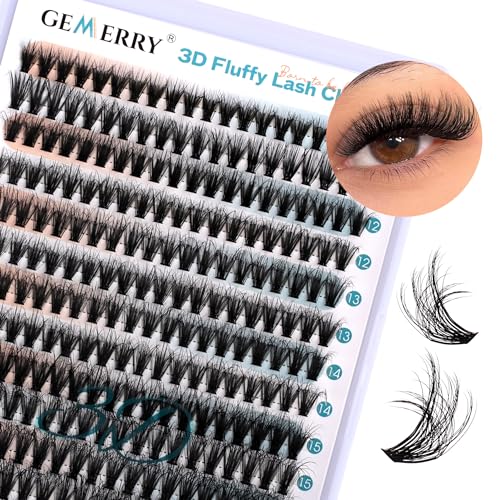 GEMERRY Lash Clusters Fluffy Cluster Lashes Extensions 3D Volume Eyelash Clusters 10-18mm Multilayered Eyelash Clusters Reusable Wispy Individual Lashes(3D-50P-10-18mm)