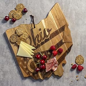 Totally Bamboo Rock Branch Origins Series Ohio State Shaped Cutting Board and Charcuterie Serving Tray Includes Hang Tie for Wall Display