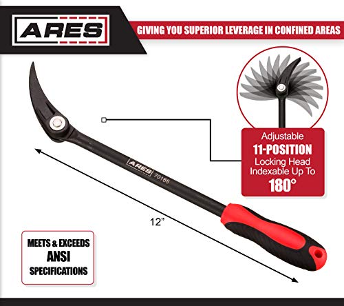 Ares 70186-12-Inch Indexable Pry Bar - 11-Position Adjustable Angle Pry Bar - High Strength Chrome Vanadium Steel #TOP1