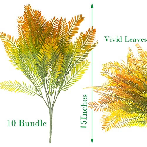 Aitisor 10 Bundles Artificial Fall Plants Fake Boston Fern Uv Resistant Greenery Shrubs Outdoor Indoor Thanksgiving Porch Garden Decoration (Fall Orange) #TOP1