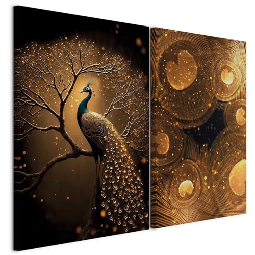 murando - Tableaux d'art décoratif 80x60 cm Ensemble de 2 pièces de 40x60 cm chacune - Impression sur toile décoration murale peinture maison salon chambre - Paon sur un arbre g-C-10198-b-a