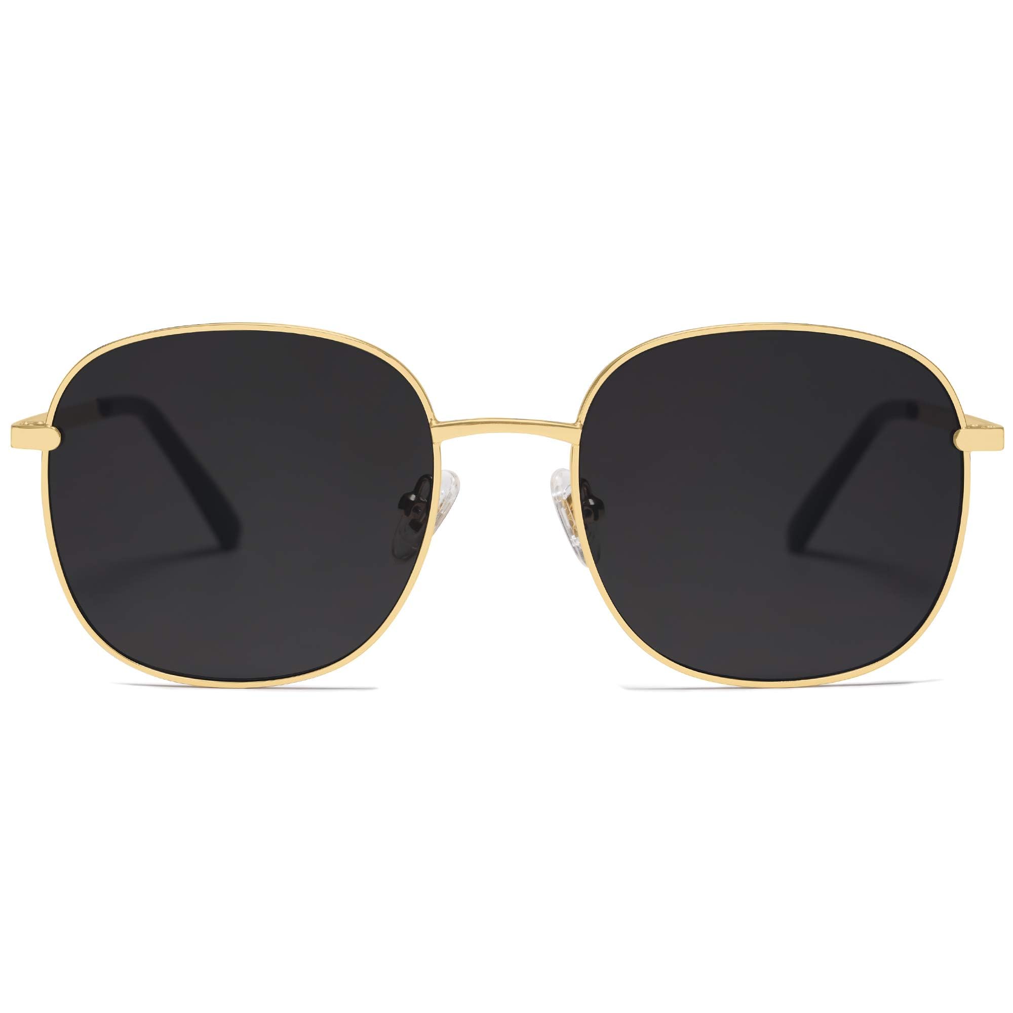 Classic Trendy Square Sunglasses for Women Men Cute Big Frame Gold Shades SJ1137