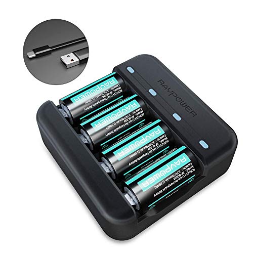 RAVPower CR123A Lithium Batteries Charger Set [Can be recharged,8 Pack] 700mAh Protected Batteries for Arlo Security Wireless Cameras VMC3030 VMK3200 VMS3330 3430 3530 Microphone Flashlight Polaroid