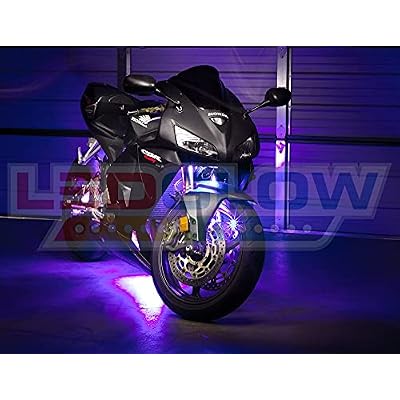 LEDGlow 12pc Advanced Purple LED Motorcycle Accent Neon Underglow Lighting Kit - 4 Patterns - 4 Brightness Levels - 6 Flexible Light Strips - Includes Waterproof Control Box & 2 Wireless Remotes