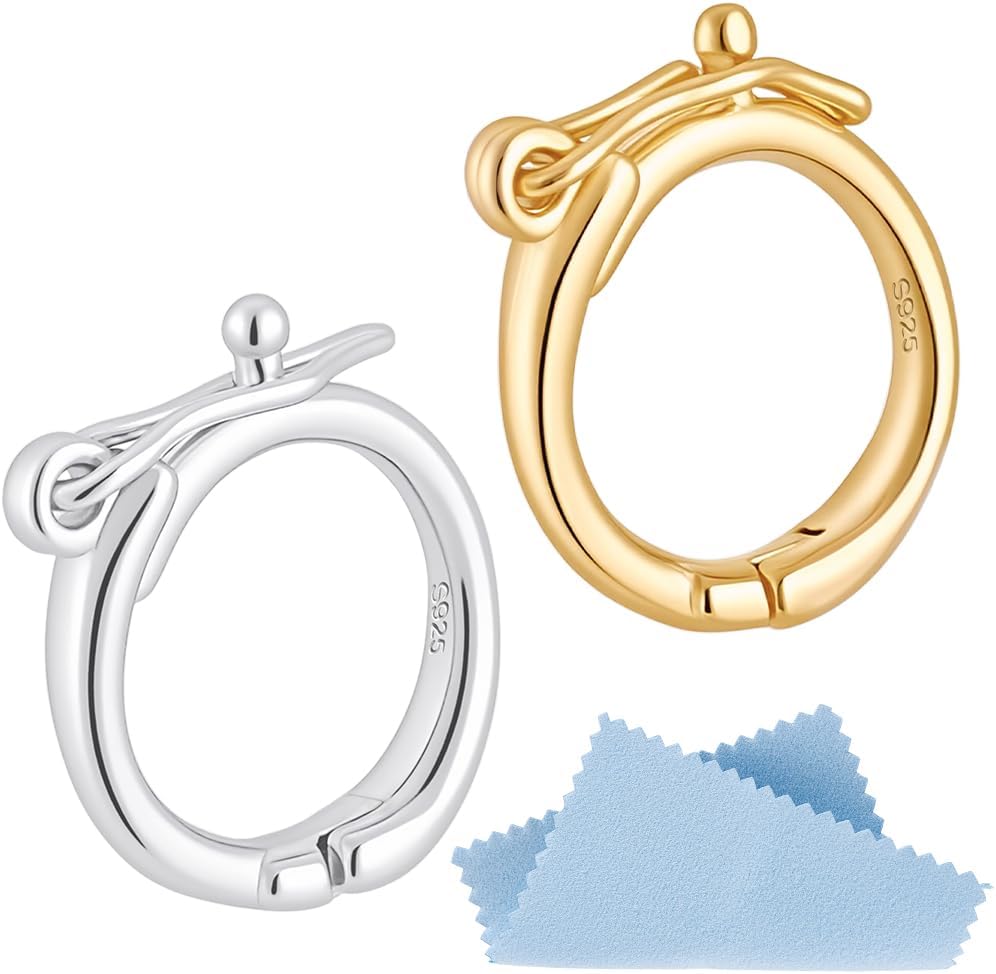 Beebeecraft 1 Box 2Pcs 18K Gold Plated 925 Sterling Silver Twister Clasps 9mm Oval Long Hinged Necklace Shortener Enhancer Clasps with Polishing Cloth for DIY Jewelry Making
