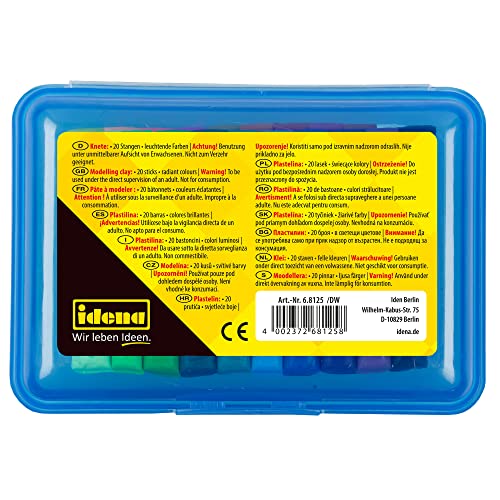 Idena - Knetebox mit 20 Stangen bunter Knete, in blauer Aufbewahrungsbox, lustiger Knetspaß für Kinder, Blau