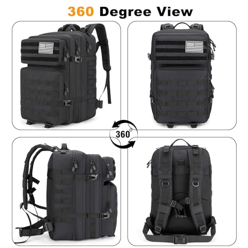 Tactical Backpack 45L Army Military Rucksack, Water Resistant MOLLE EDC Pack, Large 3 Day Bug Out Bag for Men & Women, Durable Outdoor Gear for Hiking, Camping, Hunting, Fishing,Travel (Black) - Image 7