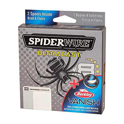 Spiderwire Ultracast Braid Vanish Fluorocarbon Dual Spool, 30Lb Translucent Braid With 50Lb Clear Fluoro Leader #TOP2