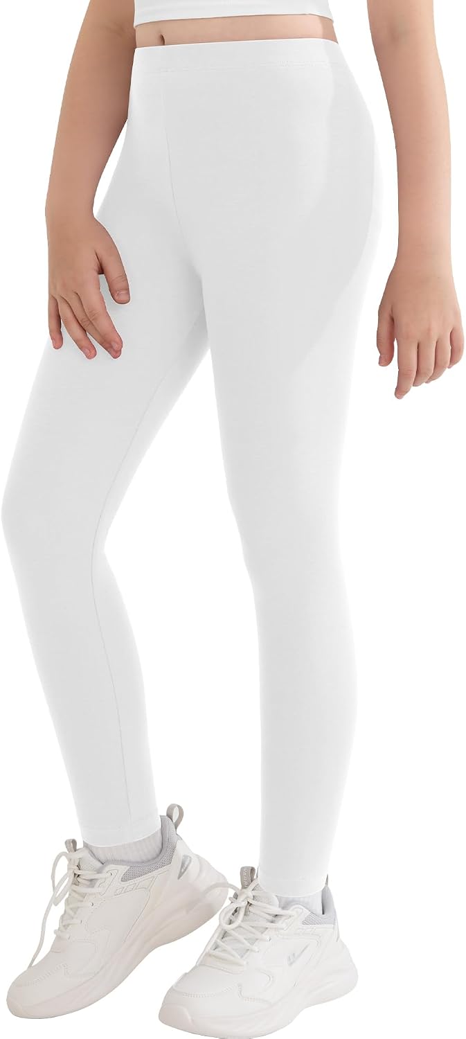 DOCUMO Girls Cotton Leggings, Full Length Footless Stretch Girl's High Waisted Tights Soft Basic Solid Yoga Pants