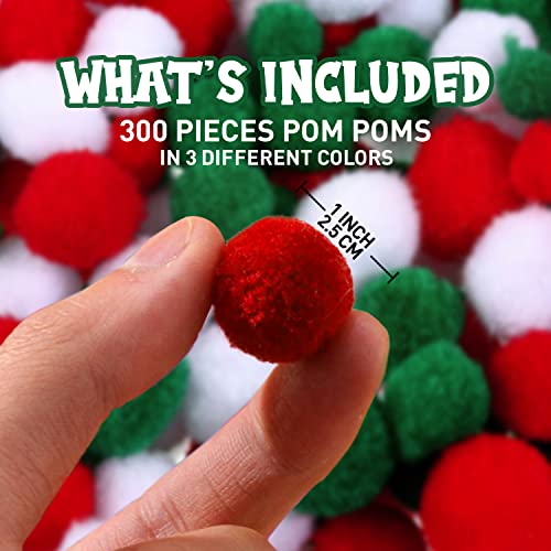 WAU Crafts 300 Pieces Christmas Pom Poms 1inch for DIY, Creative Christmas Crafts Decorations (Red, Green, White) - Thumbnail 2