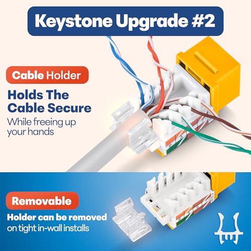 Everest 45° Angled RJ45 Cat6A Keystone Jacks 50-Pack in Yellow - Slim Profile Female RJ45 Connectors - Cat 6A Keystone Jack - Compatible with 45° Angled Speed Termination Tool - 45Term (B0BL3GS7ZY) by Everest Media Solutions - Image 4