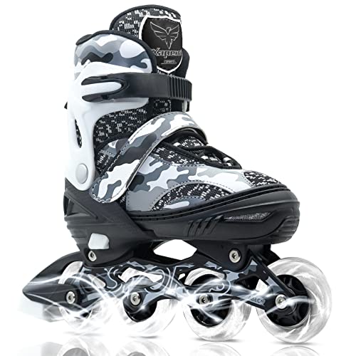 Inline Skates For Kids,Roller Blades,Adjustable Roller Skates With 4 Illuminating Pu Wheels,Outdoors Indoors Roller Blades For Boys Girls Beginners (Black Camo, Medium - Big Kids (1-4 Us)) #TOP15