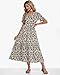 AUSELILY Sommerkleider Damen Lang Leicht und Luftig Maxikleider Damen Sommer Rüschen Kurzarm V Ausschnitt Midi Kleider mit Taschen Elastischer Taille Leopard XL